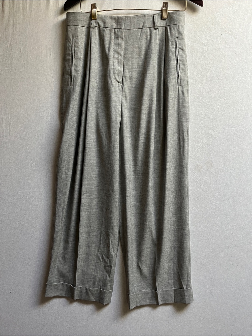 Max Mara Studio Virgin Wool Blend Pleated Wide Leg Cuffed Trousers 12